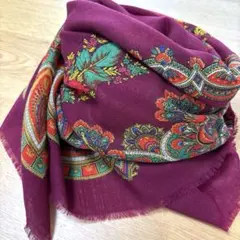プランタン　ウール　ストール ペイズリー柄　バーガンディ　大判　イタリア製