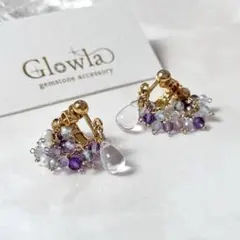 無垢水晶とマルチカラーフローライトの紫陽花16kgpピアス/16kgpイヤリング