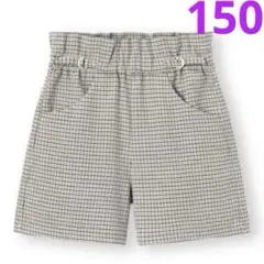 【美品】GU GIRLSチェックショートパンツ 150 ウエストゴム