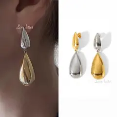 No.388A ティアドロップ大ぶりピアス 韓国 ゴールド シルバー 上品