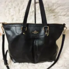 【美品】COACH クロスグレイン レザー 2WAY バッグ 黒 F34680