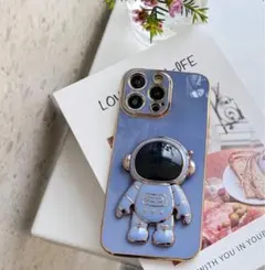 iPhone14 iPhoneケース 宇宙飛行士 ミルキーブルー スタンド付き