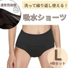 吸水ショーツ　Lサイズ　ブラック　サニタリー　レディース　4枚セット　ナプキン