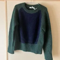 グリーン/ネイビー 長袖ニットセーター