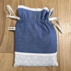 授乳ケープ　デニム×レース調　巾着ポーチ付き