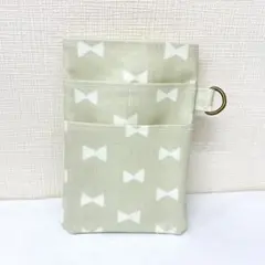 【人気】ラミネート生地☆ナースポケット☆オーガナイザー☆リボン♪くすみグリーン