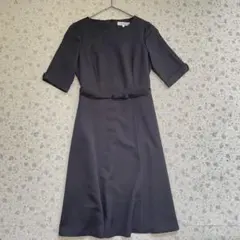 Rifanne 東京ソワール　リボンベルト　5分袖ブラックフォーマルドレス　7号