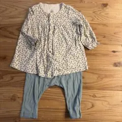 【PETIT BATEAU】6m/67cm 花柄トップスと水色ボトムスのセット