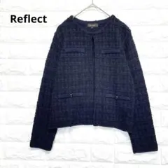 リフレクト ツイードジャケット ノーカラー ラメ 上品 洗える 日本製P2008