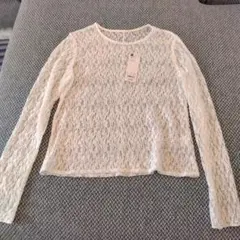 タグ付きGU オフホワイト レース長袖トップス L