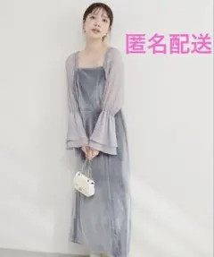 natural couture osono観劇ベロア×ラメシフォンワンピース　L