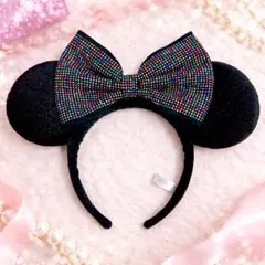 ディズニー カチューシャ ミニー 黒 キラキラ リボン パーク コーデ
