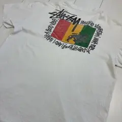 80'sビンテージ古着！アメリカ製 STUSSY 黒タグ ラスタ Tシャツ 襤褸