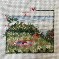 ピクニック風景 クロスステッチ刺繍 完成品