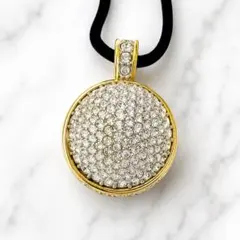 美品✨スワロフスキー パヴェ ボール ペンダント ネックレス ブラックコード