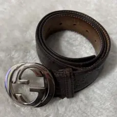 【正規品】GUCCI グッチ ベルト ブラウン シマ インターロッキング