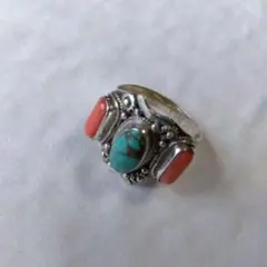 ターコイズ コーラル シルバー925 リング