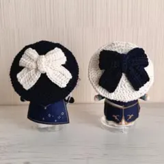 【2着セット】にじぱぺっと 10cmぬい リボンベレー帽 ネイビー×ホワイト