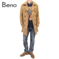 新品 正規 Ｍ ウールブレンド メルトン ロング ピーコート キャメル Beno