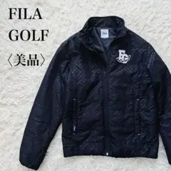 美品【フィラゴルフ】中綿ジャケット 総柄　胸元ロゴ　ゴルフ防寒　黒