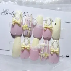 ネイルチップ ワンホン 推し活 ビジュー リボン バレエコア フレンチ