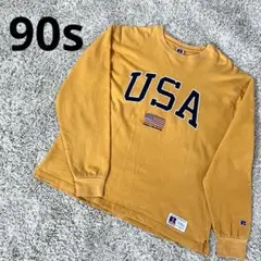90s ラッセルアスレチック"USA" 星条旗刺繍 ロングTシャツ Lのサムネイル