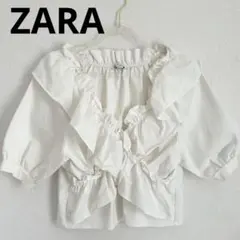 格安　ZARA フリル付きホワイト　半袖　シャツ