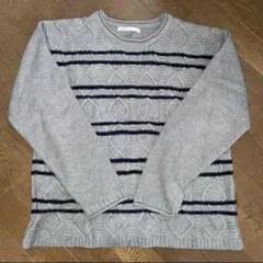 ikka グレー ストライプ ニットセーター L