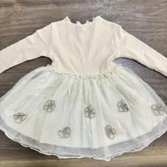 ベビー ワンピース 長袖 フリル 花刺繍 80