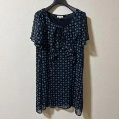 ハッシュアッシュ フリル付きネイビー花柄ワンピース M チュニックにも