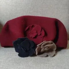 3色お花のベレー帽*花モチーフ付き