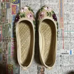 花柄刺繍フラットシューズ 23cm