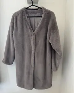 RETRO GIRL グレーのファーコート Vネック ロングコート