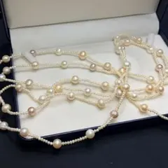 美品 天然本真珠 淡水パール バロックパール ロングネックレス マルチカラー