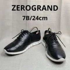 ZEROGRAND ウィングチップデザイン 黒 レザーシューズ 24cm