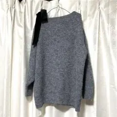 GRL ワンショルダーベロアリボンニットミニワンピース グレー