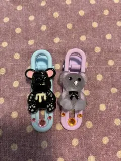 ハンドメイドくまさんデコヘアピン 2個セット