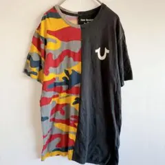 美品✨トゥルーレリジョン 迷彩 切り替え 半袖 Ｔシャツ M 黒 黄赤綿