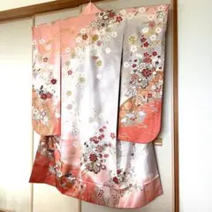 正絹振袖&K24金彩六通袋帯&長襦袢セット　秋水紋様綸子縮緬着物　成人式 お正月