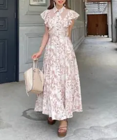 リリアンカラット さくらんぼ柄 ティアードロングワンピース フリル