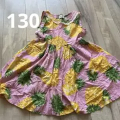 130パイナップル柄ワンピース　袖なし　夏