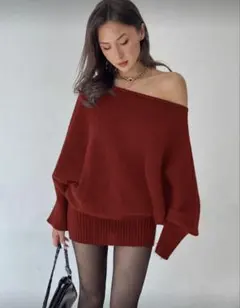 SHEIN オフショルダー赤ニットセーター ニットワンピース