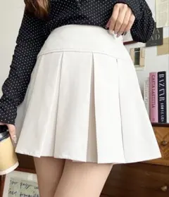 moment+ 厚手TPUカットジョーゼットワイドプリーツミニスカパン