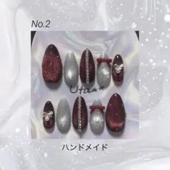 ハンドメイド ネイルチップ S クリスマス 冬 赤 シルバー キラキラ No.2