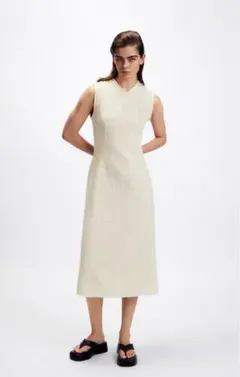 ZARA ザラ　ミディテクスチャーワンピース　オフホワイト　ロングワンピース