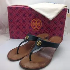 並品 Tory Burch ウェッジソール サンダル ネイビー 24cm