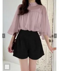 フレアスリーブシアーショート丈ブラウス[tu816]