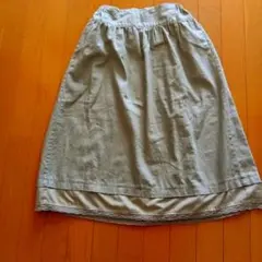 グレージユひざ丈スカート レース裾付き 麻綿混 ギャザースカート 未使用