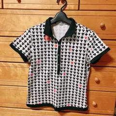 【人気】ルコックゴルフ ポロシャツ M クローバー柄 総柄 レディース ゴルフ