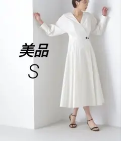 美品 ナチュラルビューティーベーシック カシュクール ワンピ ホワイト 白 S